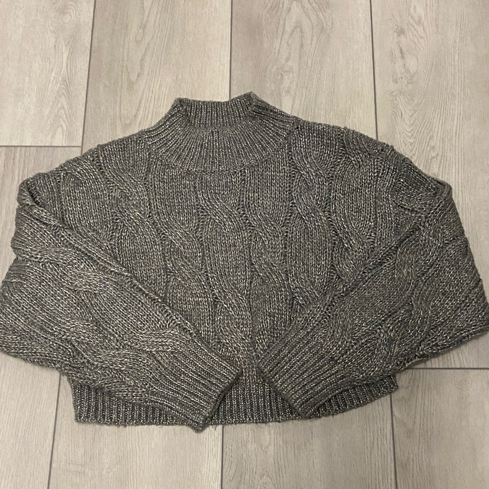 525 America Gray  Cable Knit Mockneck Sweater